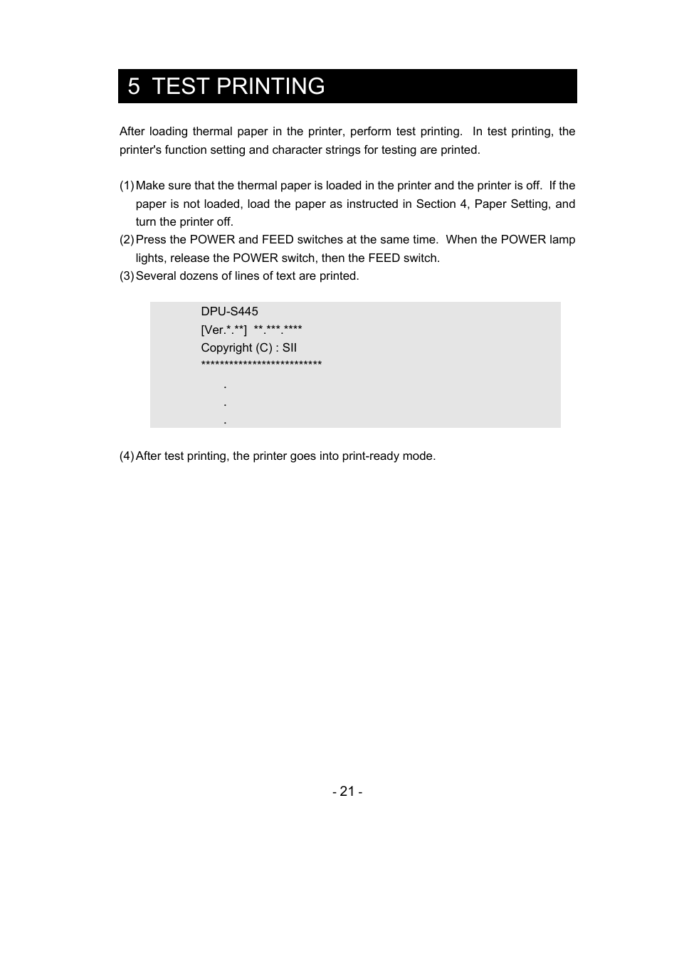 5 test printing | Seiko Instruments DPU-S445 User Manual | Page 25 / 46