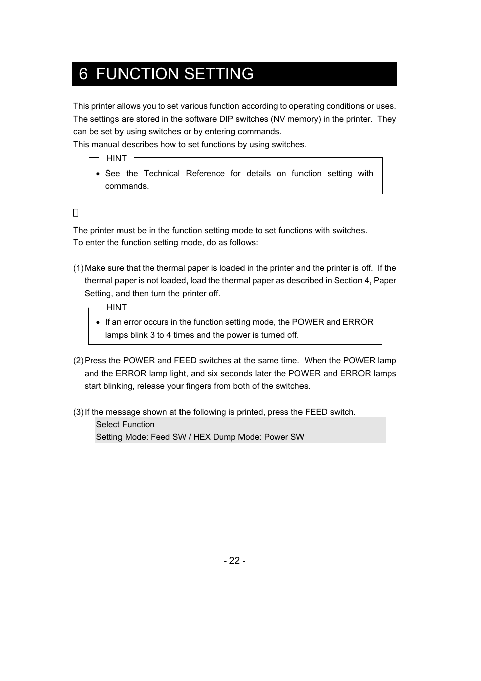 6 function setting, Function setting mode | Seiko Instruments DPU-S445 User Manual | Page 26 / 46