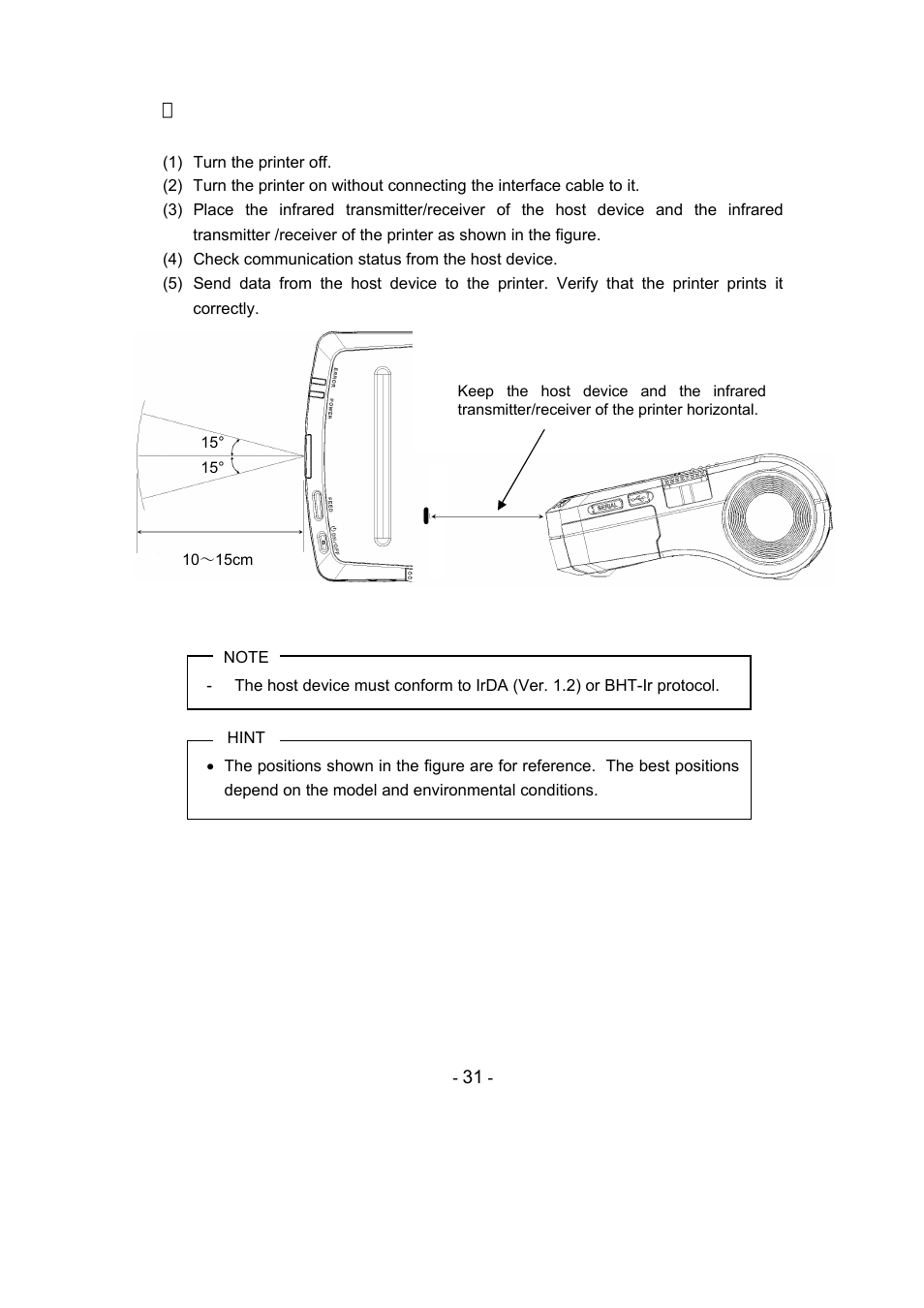Infrared communication by irda | Seiko Instruments DPU-S445 User Manual | Page 35 / 46