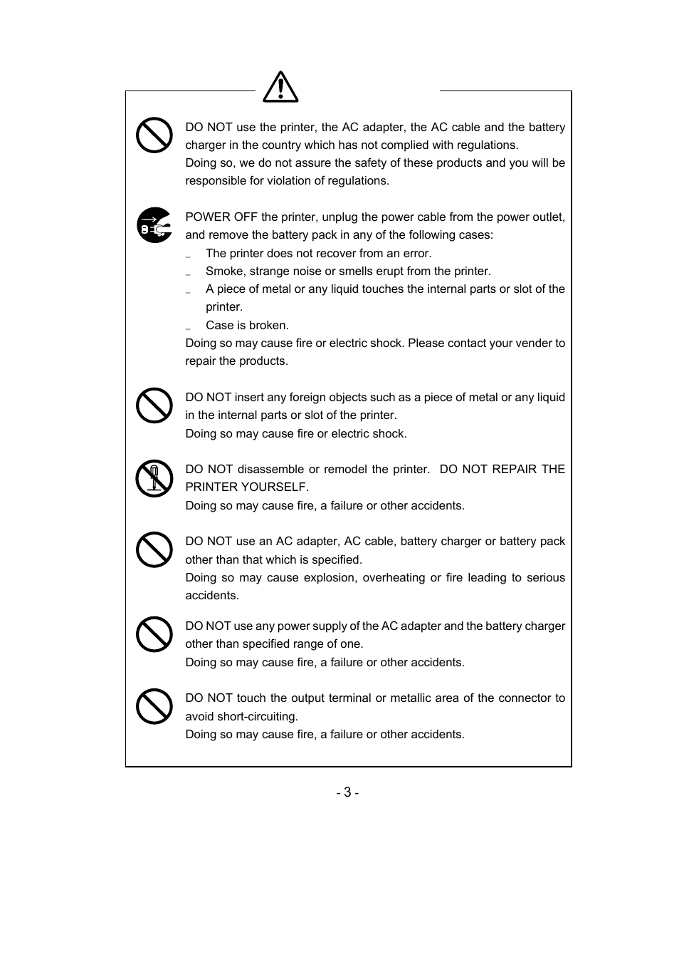 Warning | Seiko Instruments DPU-S445 User Manual | Page 7 / 46