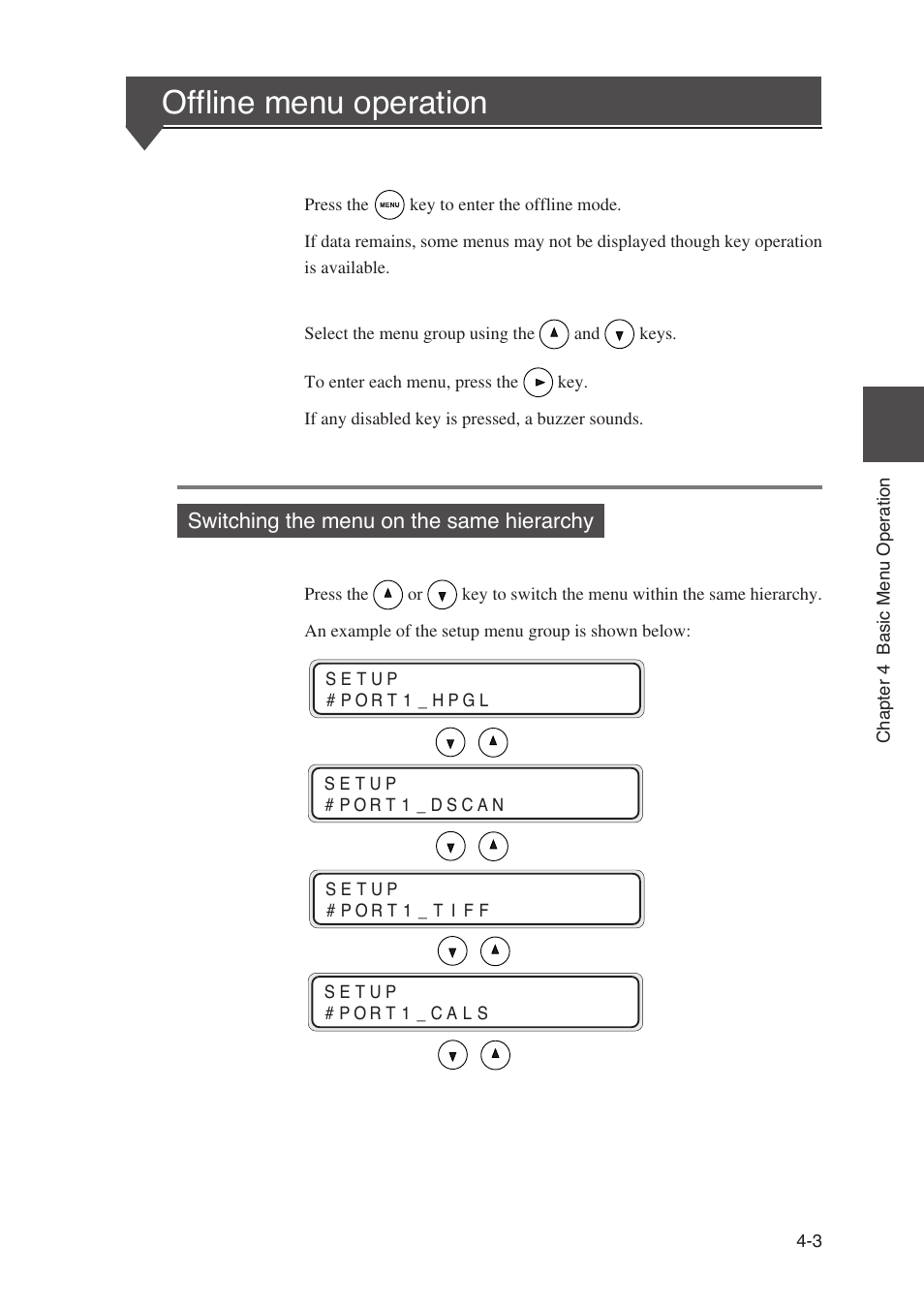 Offline menu operation | Seiko Instruments SII Black-and-White Raster Plotter LP-1020 User Manual | Page 111 / 290