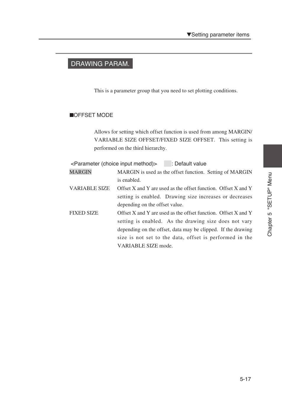 Drawing param | Seiko Instruments SII Black-and-White Raster Plotter LP-1020 User Manual | Page 135 / 290