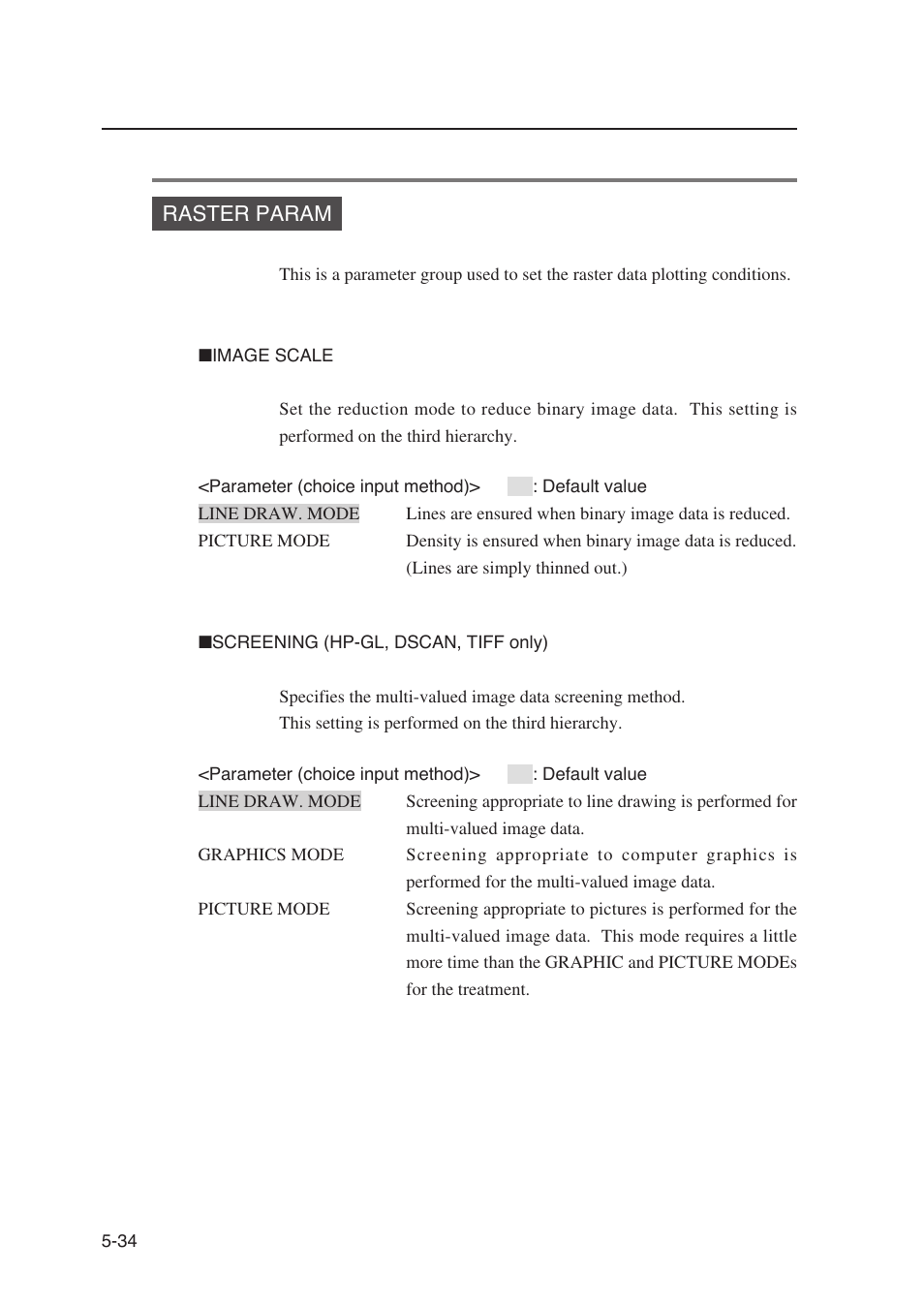 Raster param | Seiko Instruments SII Black-and-White Raster Plotter LP-1020 User Manual | Page 152 / 290