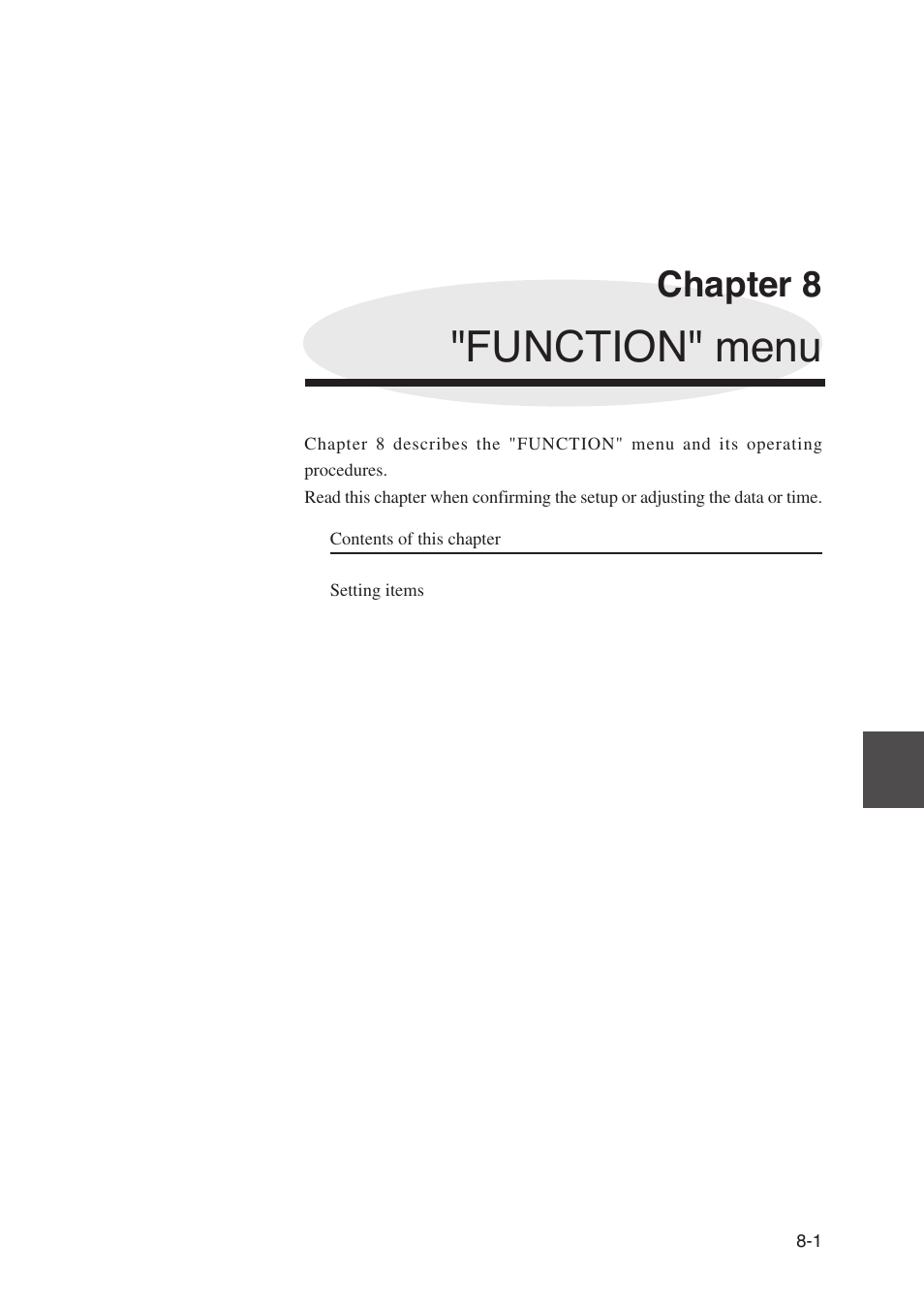 Chapter 8 "function" menu, Function" menu, Chapter 8 | Seiko Instruments SII Black-and-White Raster Plotter LP-1020 User Manual | Page 163 / 290