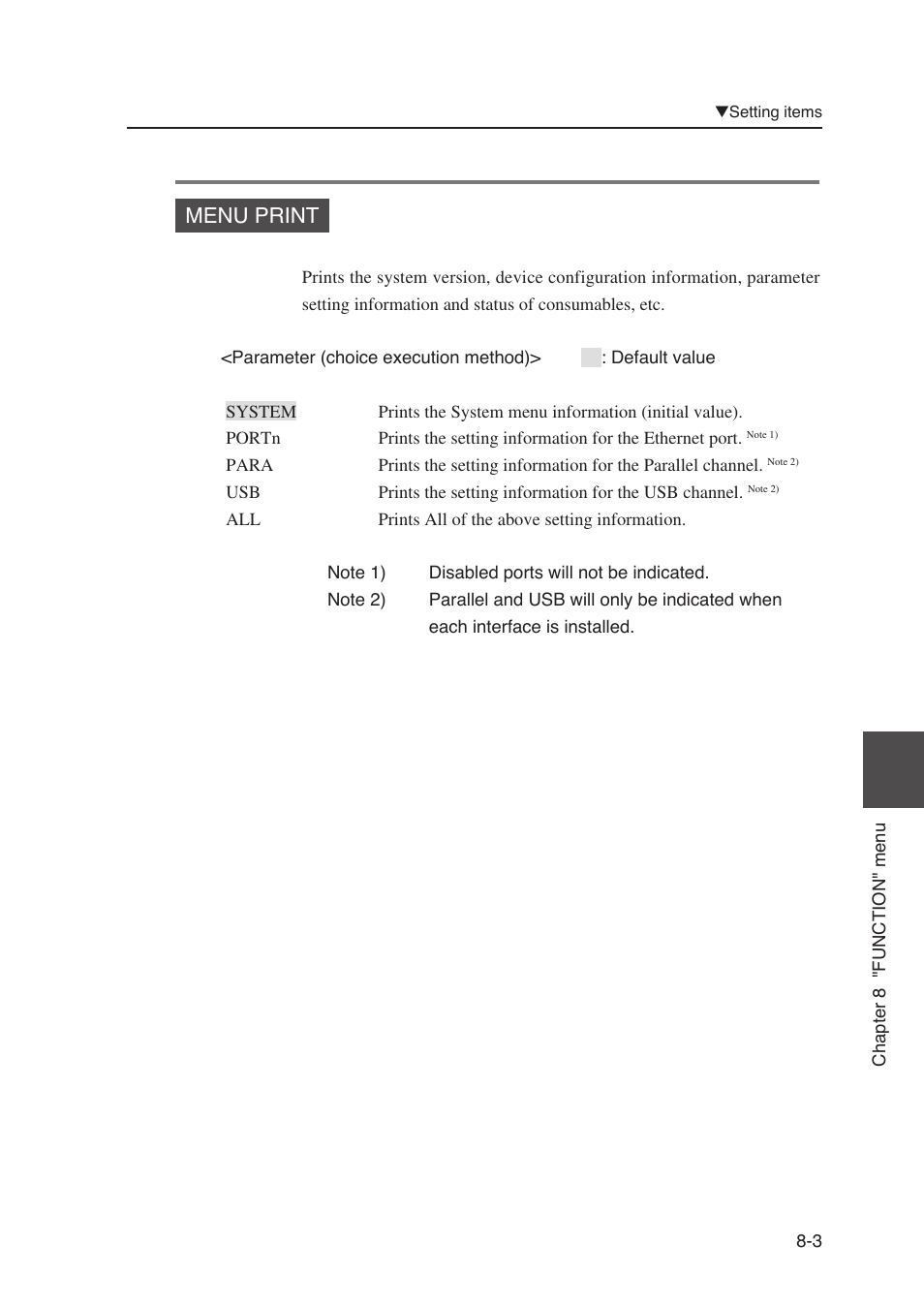 Menu print | Seiko Instruments SII Black-and-White Raster Plotter LP-1020 User Manual | Page 165 / 290