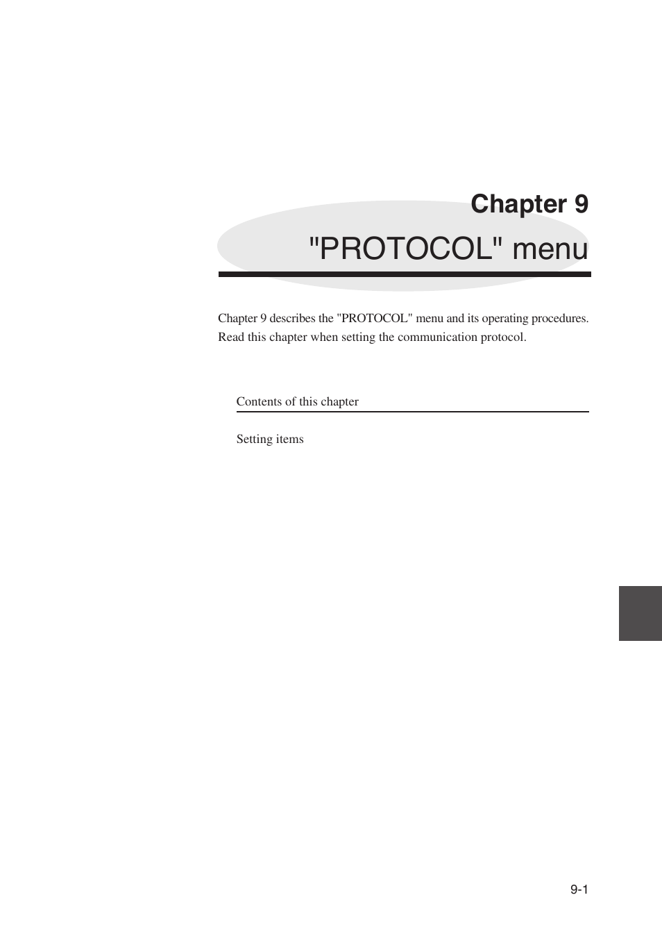 Chapter 9 "protocol" menu, Protocol" menu, Chapter 9 | Seiko Instruments SII Black-and-White Raster Plotter LP-1020 User Manual | Page 175 / 290