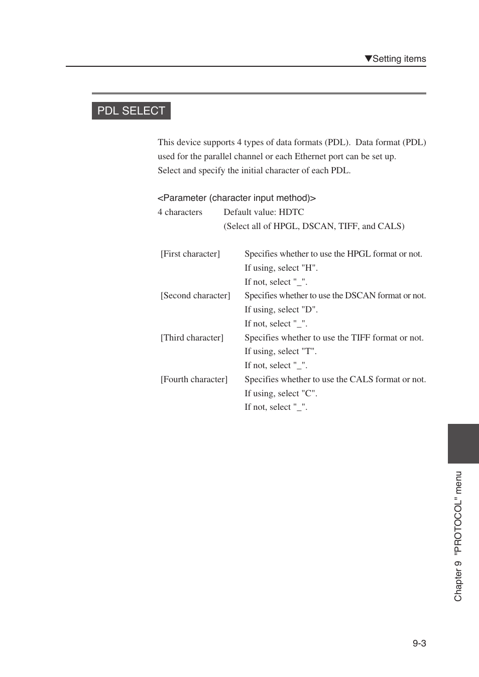 Pdl select | Seiko Instruments SII Black-and-White Raster Plotter LP-1020 User Manual | Page 177 / 290