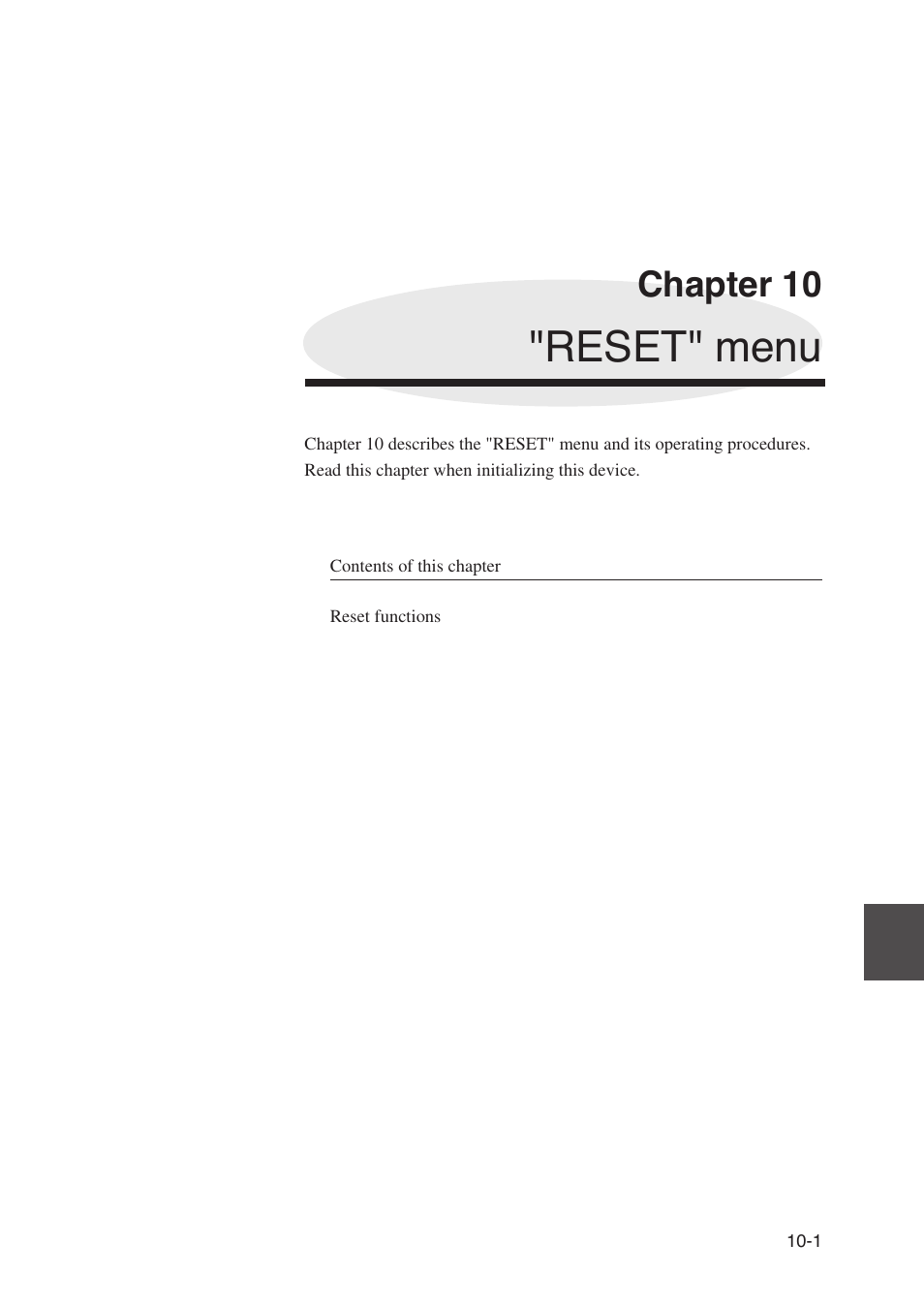 Chapter 10 "reset" men, Reset" menu, Chapter 10 | Seiko Instruments SII Black-and-White Raster Plotter LP-1020 User Manual | Page 181 / 290