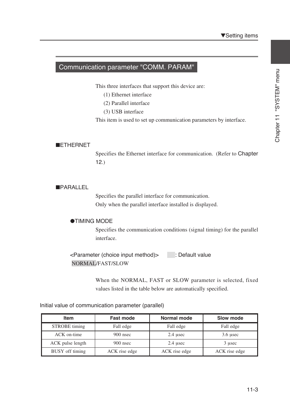 Communication parameter "comm. param | Seiko Instruments SII Black-and-White Raster Plotter LP-1020 User Manual | Page 187 / 290