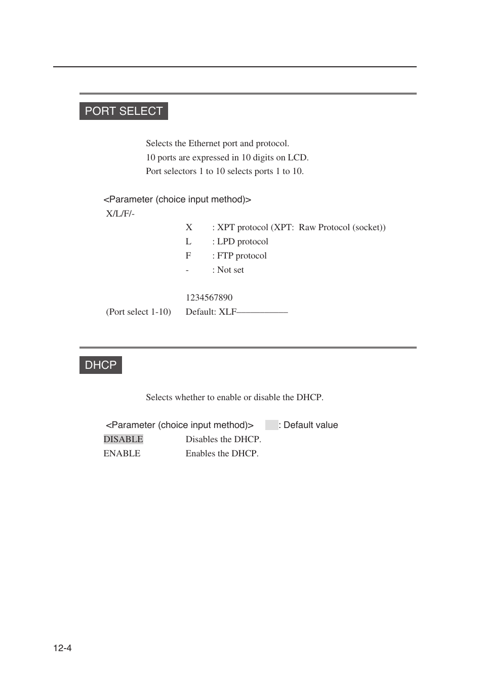 Port select, Dhcp | Seiko Instruments SII Black-and-White Raster Plotter LP-1020 User Manual | Page 202 / 290