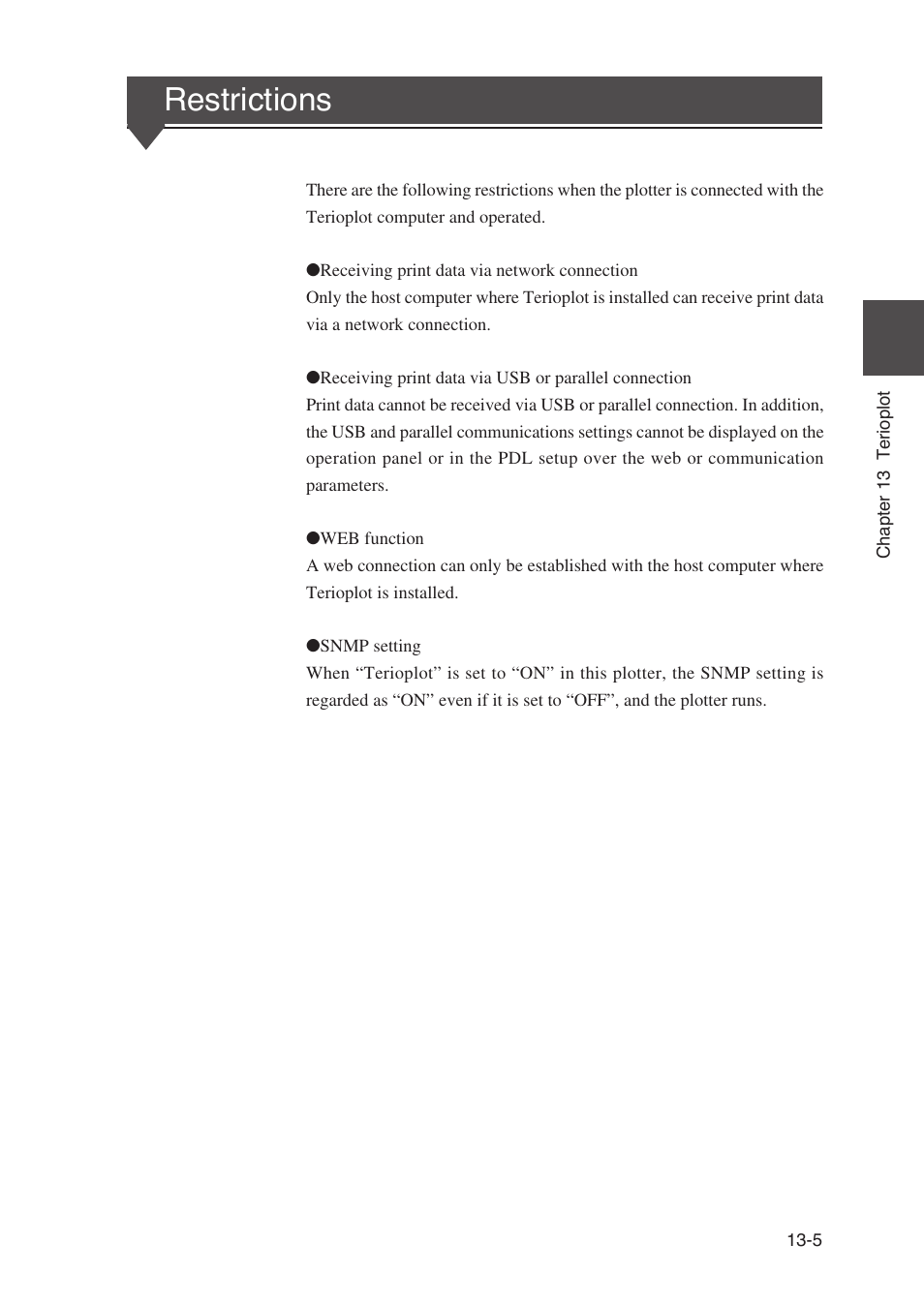 Restrictions | Seiko Instruments SII Black-and-White Raster Plotter LP-1020 User Manual | Page 215 / 290