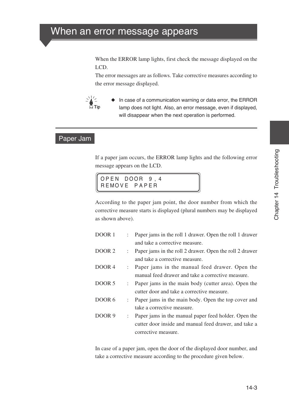When an error message appears, Paper jam | Seiko Instruments SII Black-and-White Raster Plotter LP-1020 User Manual | Page 219 / 290