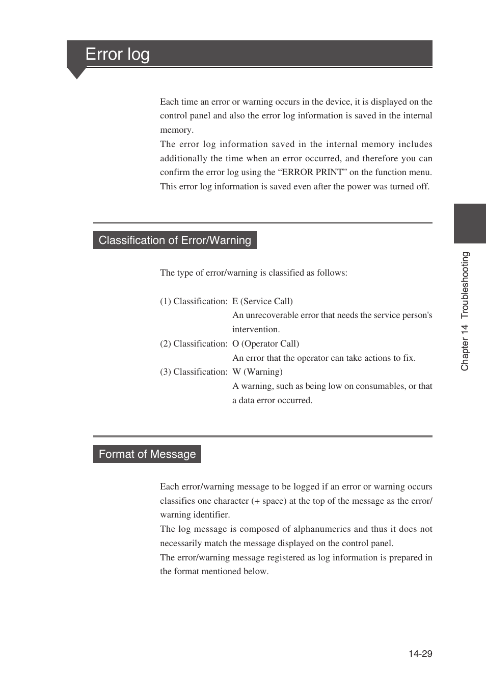 Error log | Seiko Instruments SII Black-and-White Raster Plotter LP-1020 User Manual | Page 245 / 290