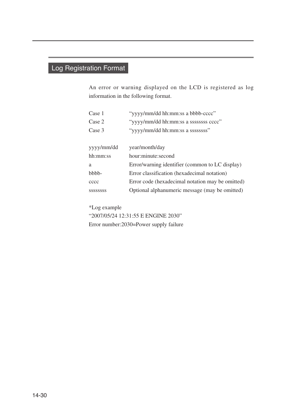 Log registration format | Seiko Instruments SII Black-and-White Raster Plotter LP-1020 User Manual | Page 246 / 290