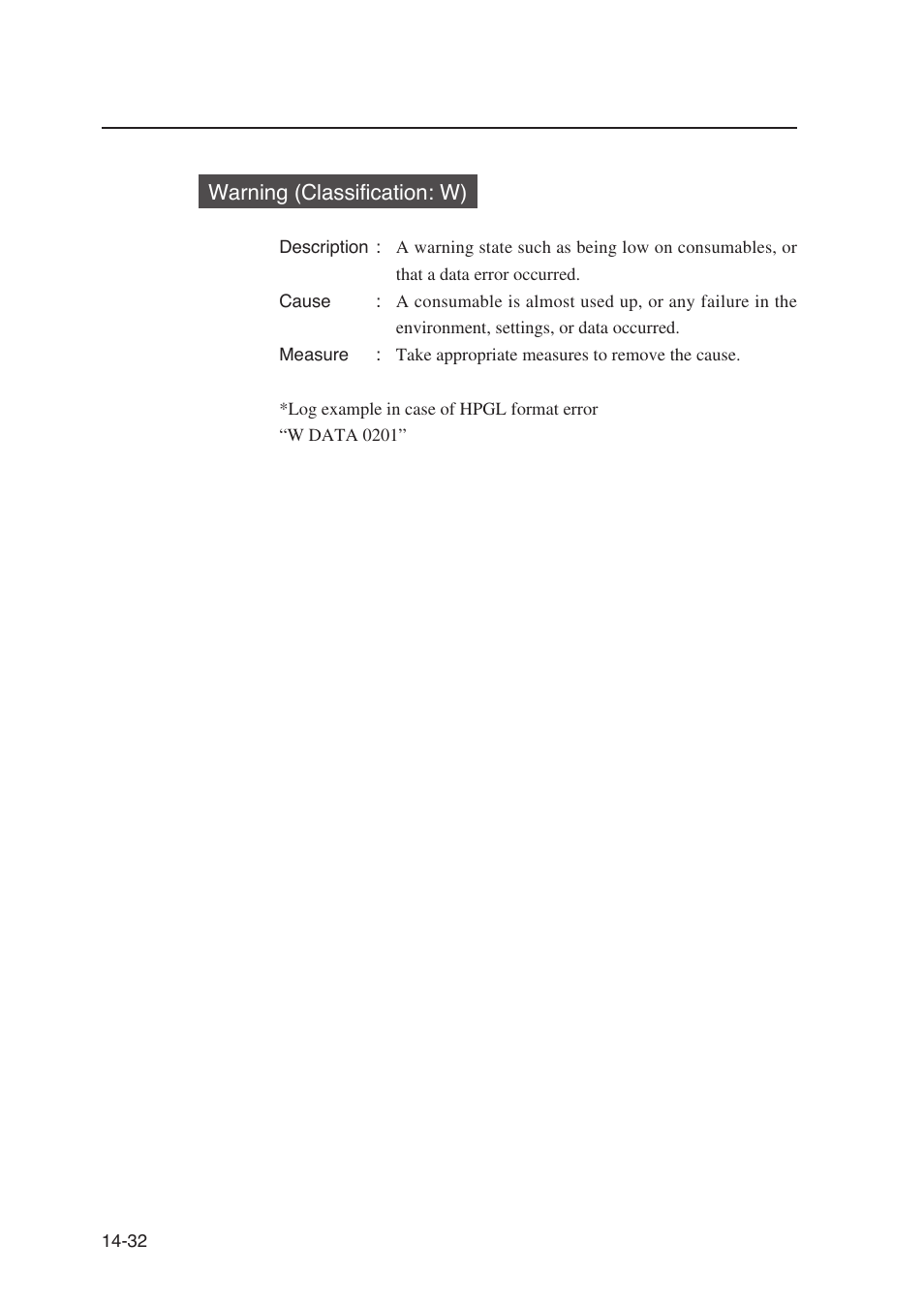 Warning (classification: w) | Seiko Instruments SII Black-and-White Raster Plotter LP-1020 User Manual | Page 248 / 290