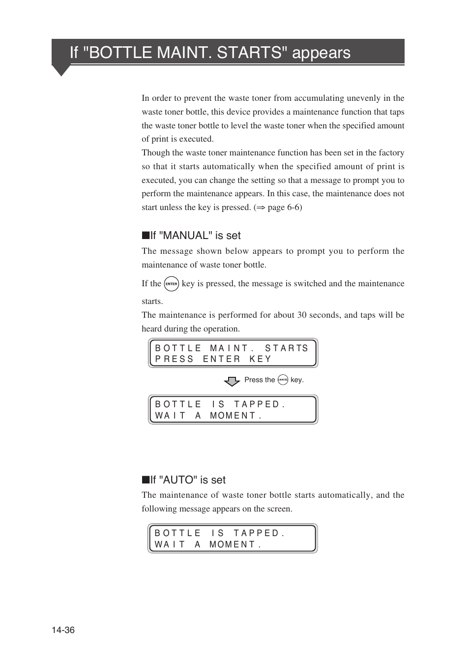 If "bottle maint. starts" appea, If "bottle maint. starts" appears, If "manual" is set | If "auto" is set | Seiko Instruments SII Black-and-White Raster Plotter LP-1020 User Manual | Page 252 / 290