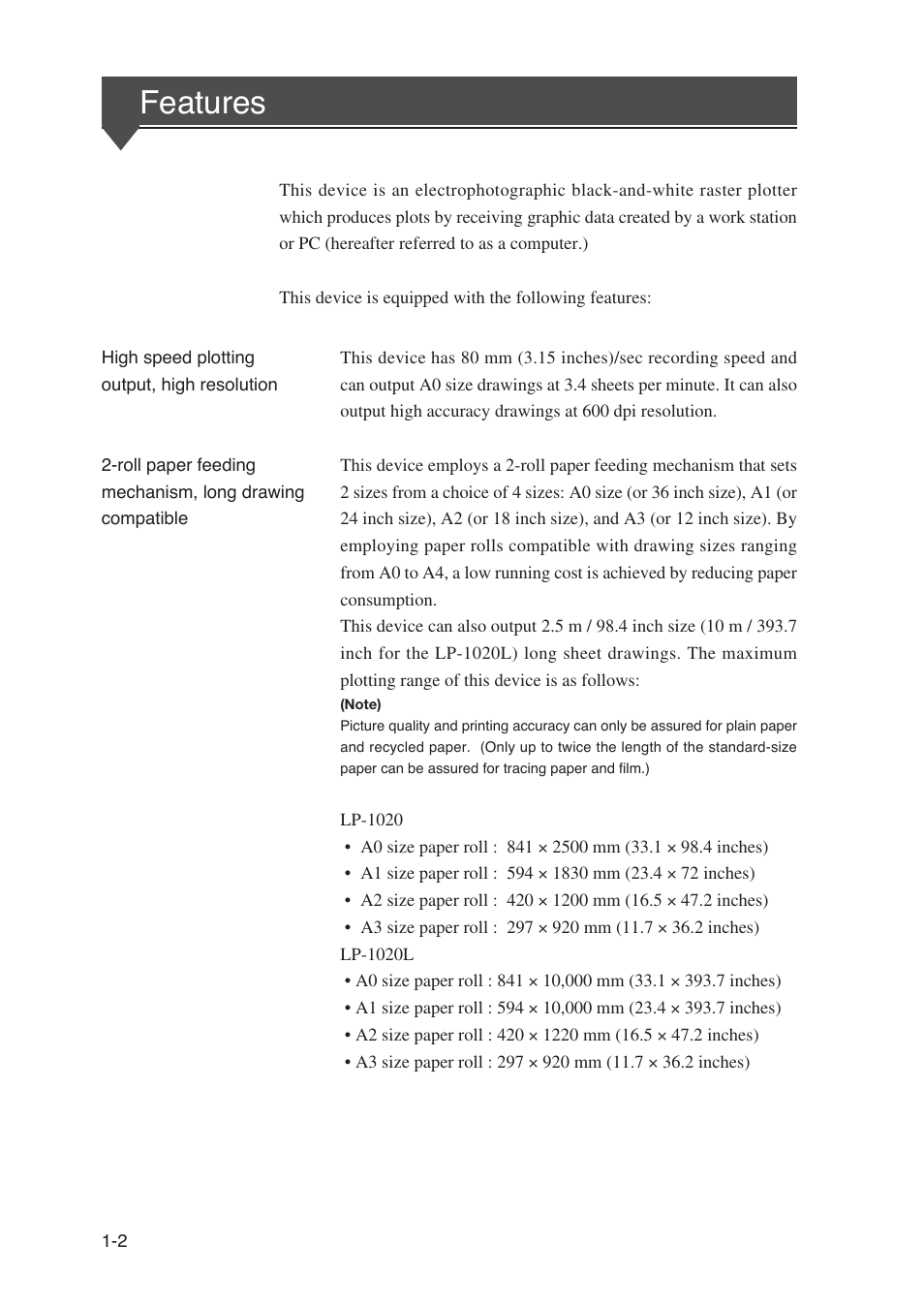 Features | Seiko Instruments SII Black-and-White Raster Plotter LP-1020 User Manual | Page 26 / 290
