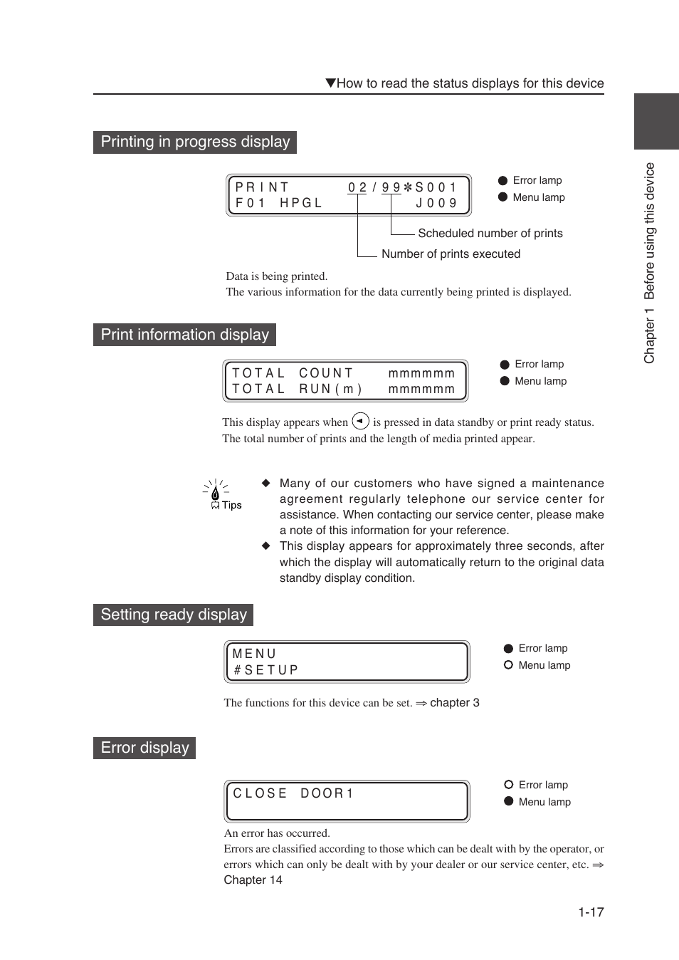 Error display | Seiko Instruments SII Black-and-White Raster Plotter LP-1020 User Manual | Page 41 / 290