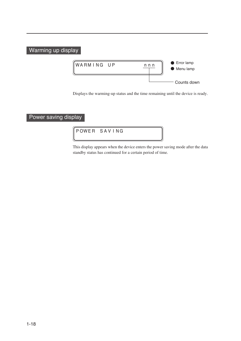 Warming up display power saving display | Seiko Instruments SII Black-and-White Raster Plotter LP-1020 User Manual | Page 42 / 290
