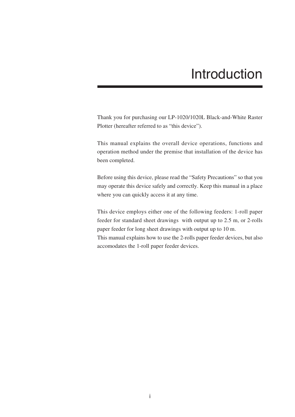 Introduction | Seiko Instruments SII Black-and-White Raster Plotter LP-1020 User Manual | Page 5 / 290