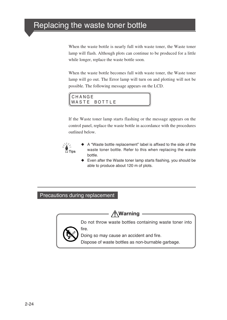 Replacing the waste toner bottle | Seiko Instruments SII Black-and-White Raster Plotter LP-1020 User Manual | Page 66 / 290