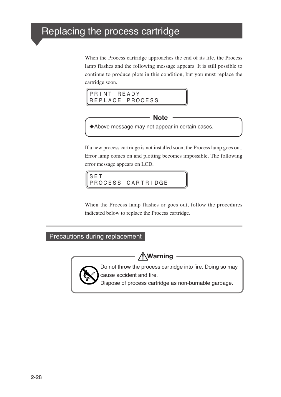 Replacing the process cartridge | Seiko Instruments SII Black-and-White Raster Plotter LP-1020 User Manual | Page 70 / 290