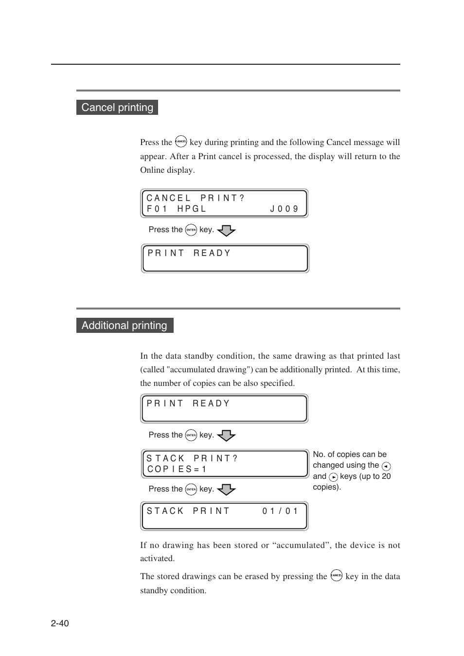 Cancel printing, Additional printing | Seiko Instruments SII Black-and-White Raster Plotter LP-1020 User Manual | Page 82 / 290