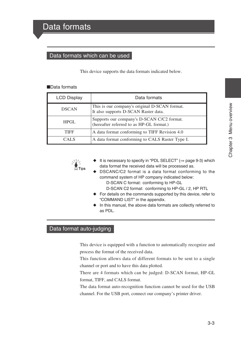 Data formats, Data formats which can be used, Data format auto-judging | Seiko Instruments SII Black-and-White Raster Plotter LP-1020 User Manual | Page 93 / 290