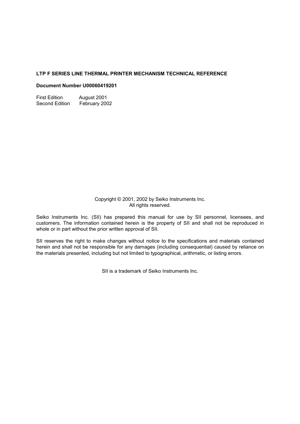 Copyright | Seiko Instruments LTP F Series User Manual | Page 2 / 86