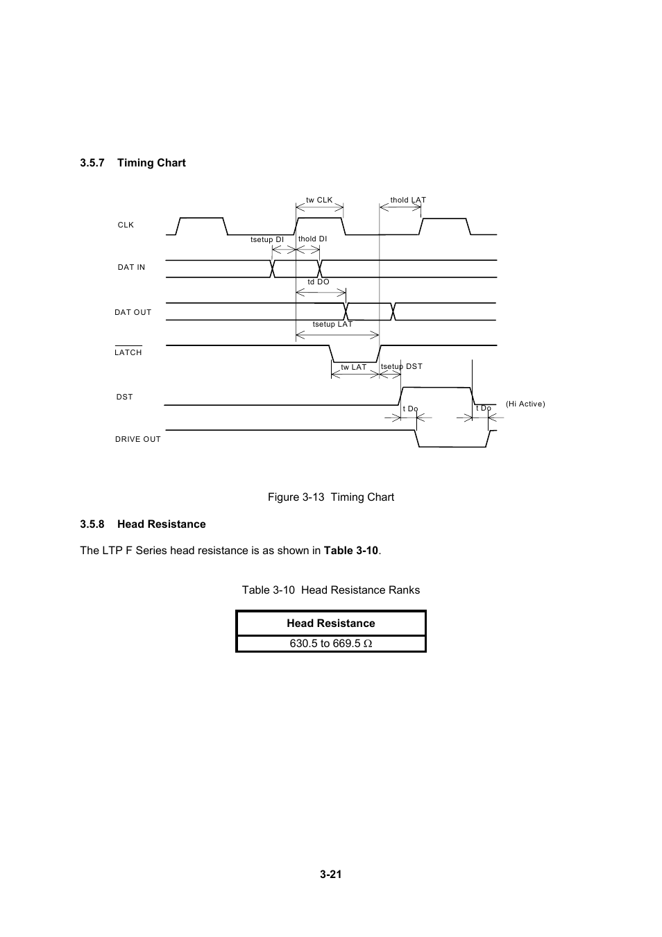 7 timing chart, 8 head resistance | Seiko Instruments LTP F Series User Manual | Page 39 / 86