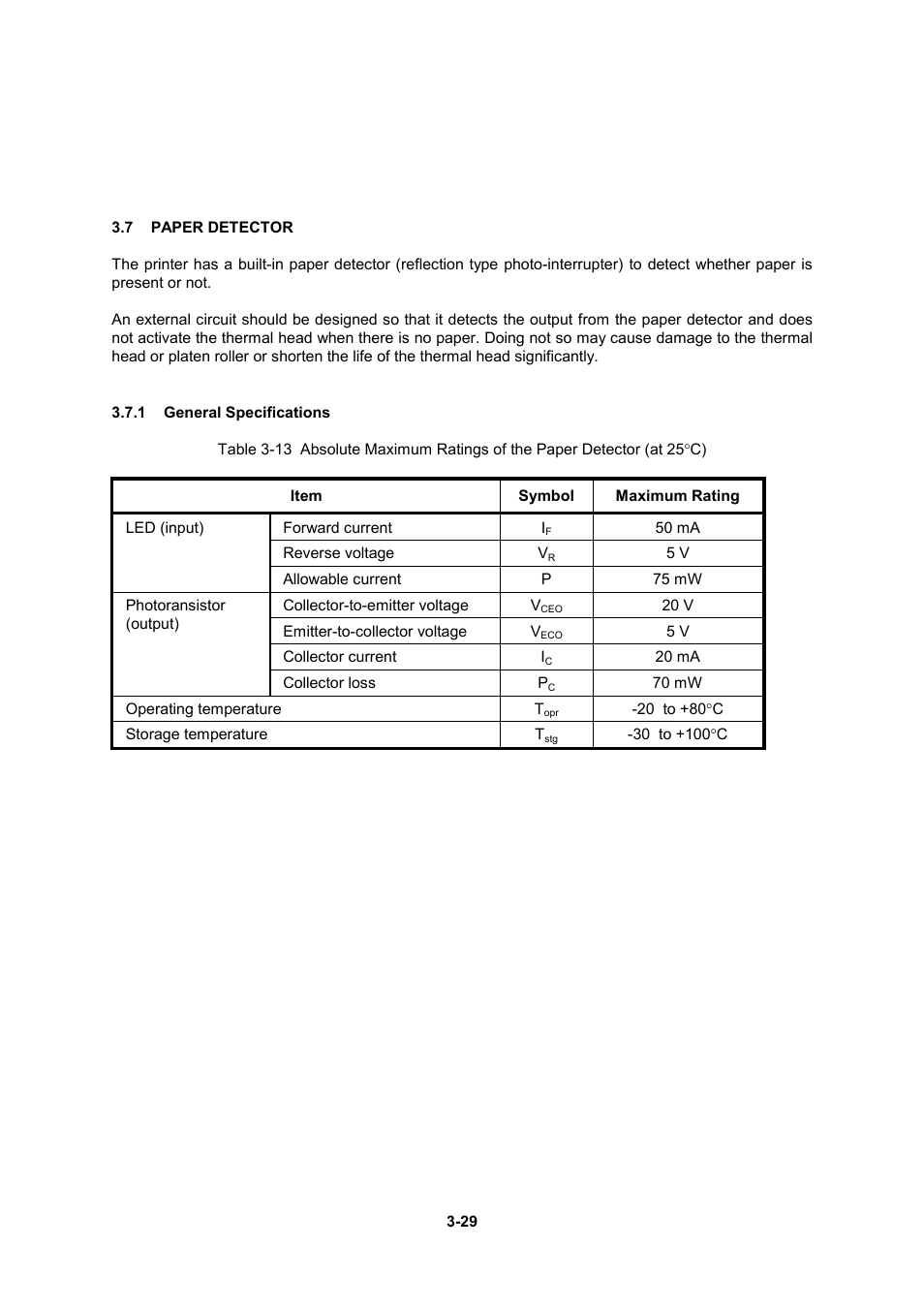 7 paper detector, 1 general specifications | Seiko Instruments LTP F Series User Manual | Page 47 / 86