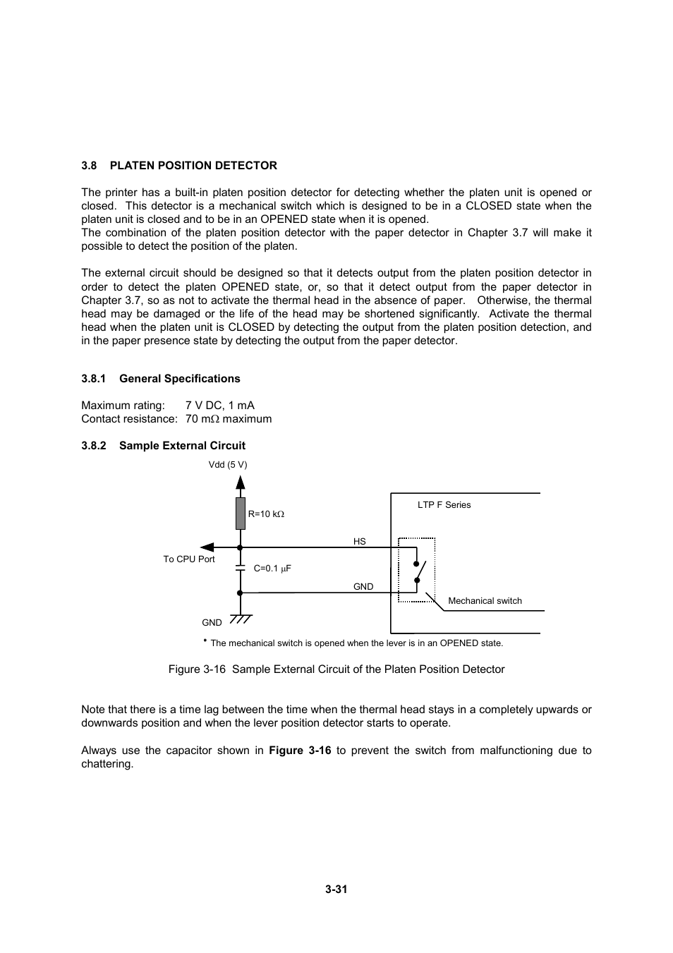 8 platen position detector, 1 general specifications, 2 sample external circuit | Seiko Instruments LTP F Series User Manual | Page 49 / 86