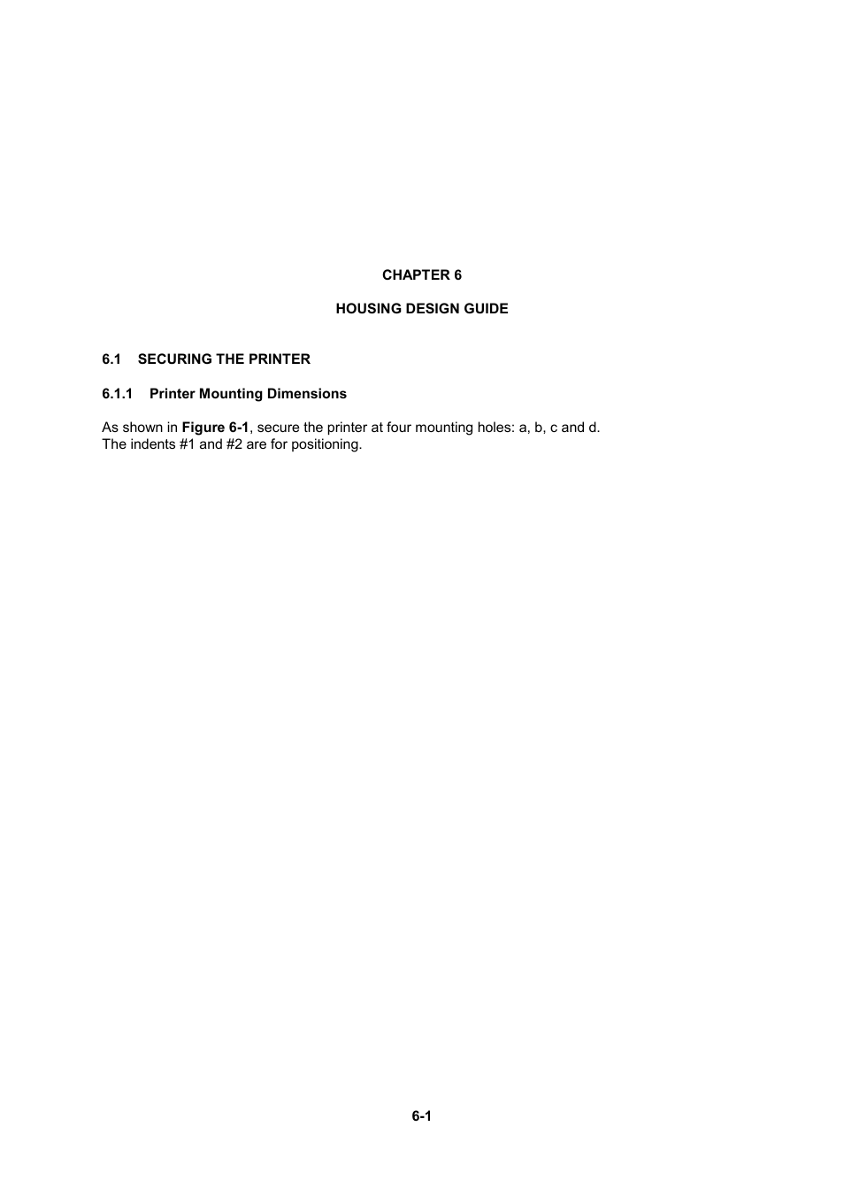 Chapter 6 housing design guide, 1 securing the printer, 1 printer mounting dimensions | Seiko Instruments LTP F Series User Manual | Page 59 / 86