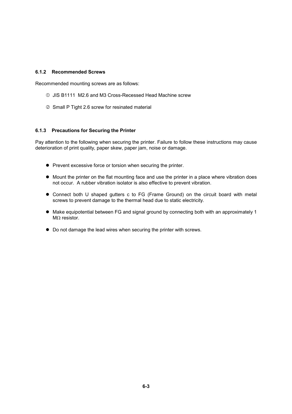 2 recommended screws, 3 precautions for securing the printer | Seiko Instruments LTP F Series User Manual | Page 61 / 86