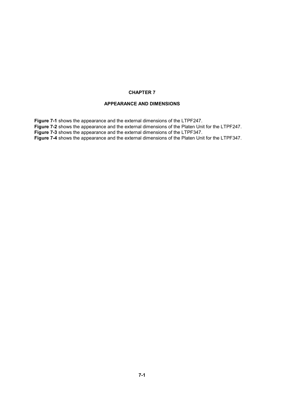 Chapter 7 appearance and dimensions | Seiko Instruments LTP F Series User Manual | Page 65 / 86