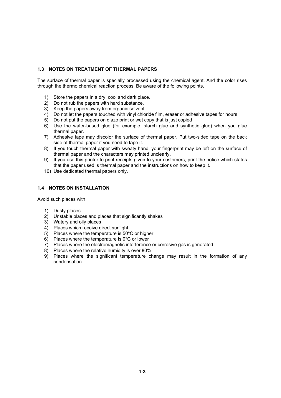 3 notes on treatment of thermal papers, 4 notes on installation | Seiko Instruments DPU-30 User Manual | Page 11 / 84