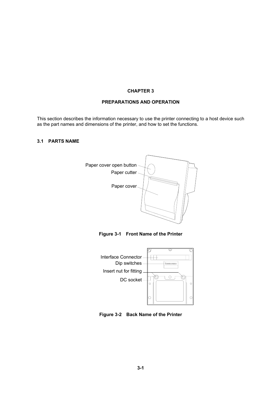 Chapter 3 preparations and operation, 1 parts name | Seiko Instruments DPU-30 User Manual | Page 15 / 84