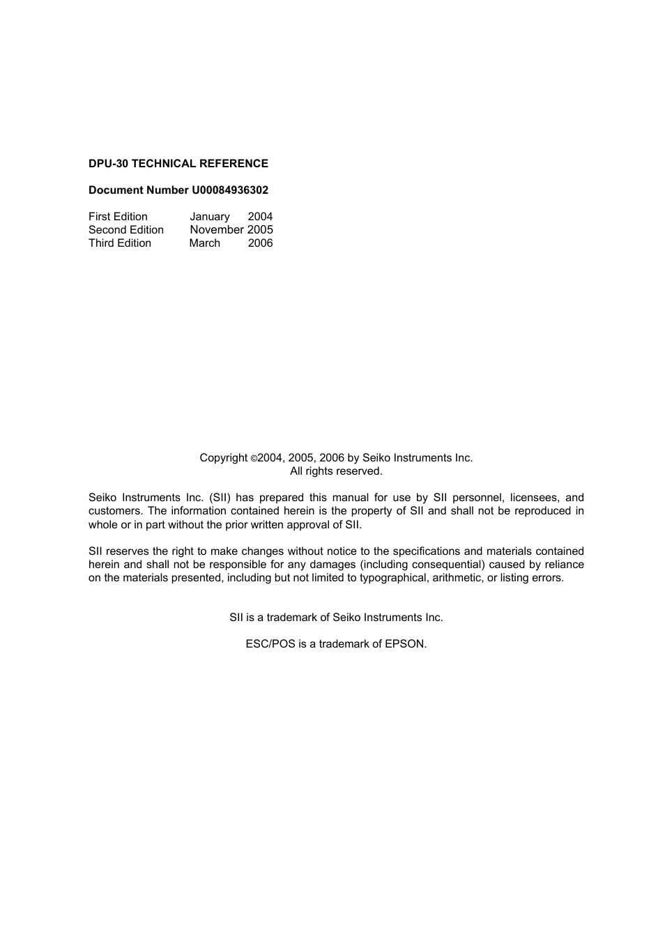 Copyright | Seiko Instruments DPU-30 User Manual | Page 2 / 84