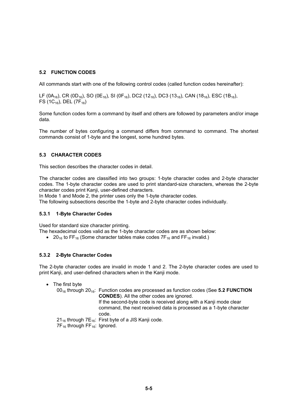 2 function codes, 3 character codes, 1 1-byte character codes | 2 2-byte character codes | Seiko Instruments DPU-30 User Manual | Page 33 / 84