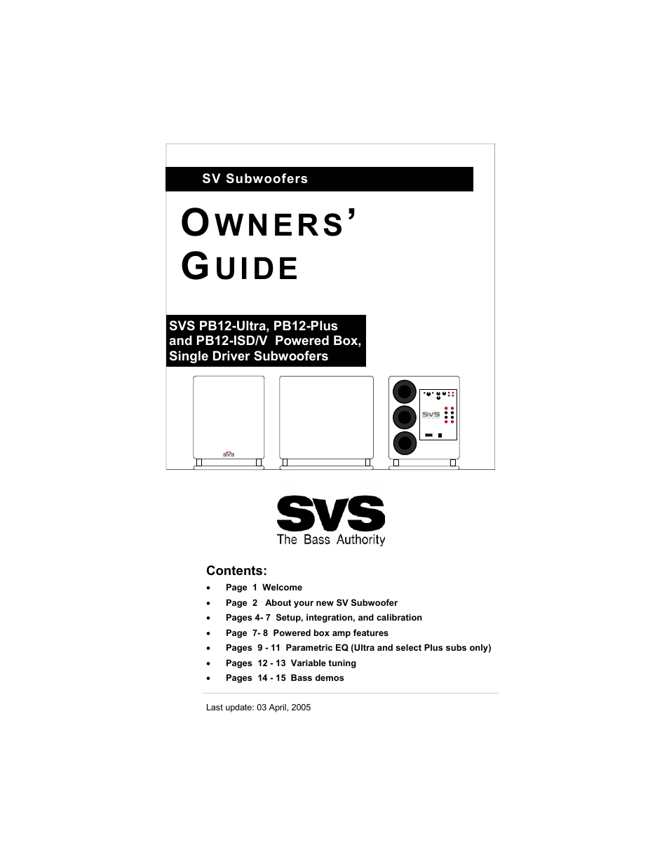 SV Sound SVS Subwoofer PB12-Ultra User Manual | 16 pages