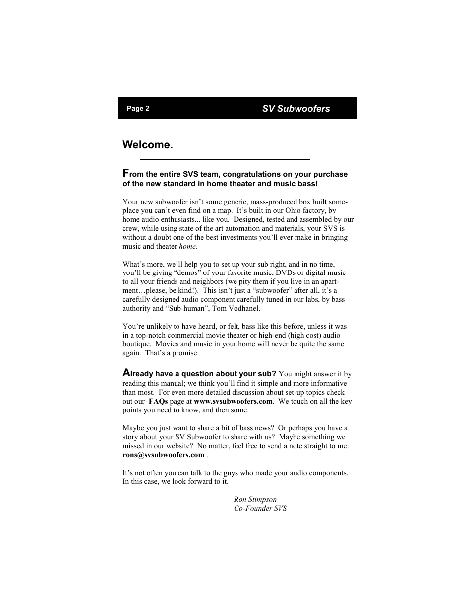 Welcome | SV Sound SVS Subwoofer PB12-Ultra User Manual | Page 2 / 16