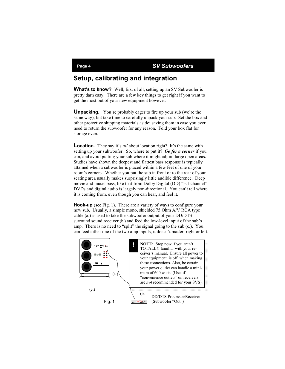 Setup, calibrating and integration | SV Sound SVS Subwoofer PB12-Ultra User Manual | Page 4 / 16