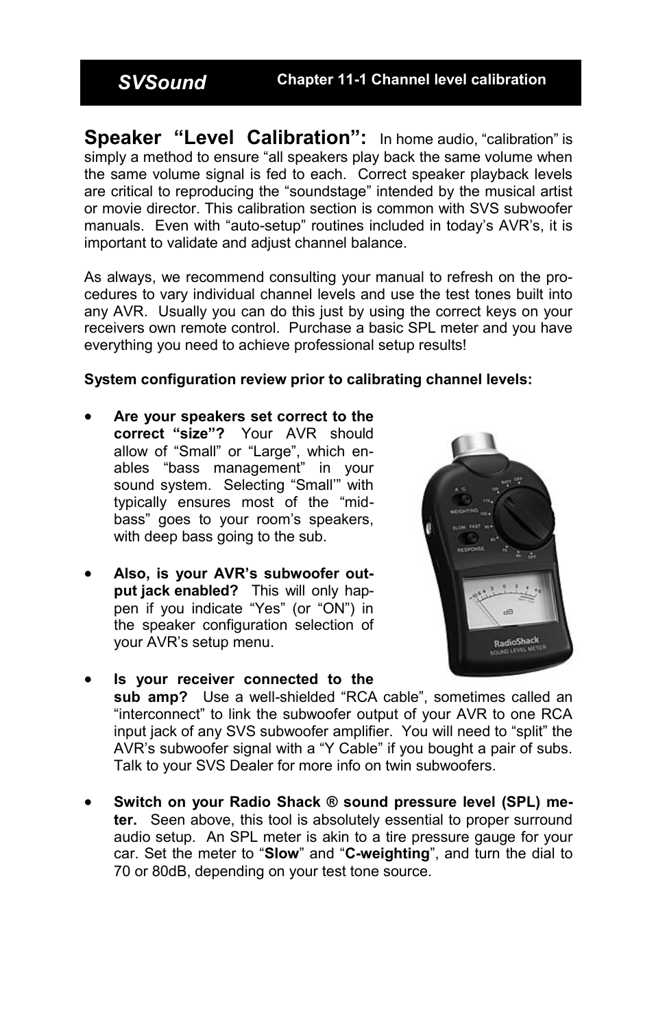 Speaker “level calibration, Svsound | SV Sound SCS-01 User Manual | Page 18 / 24