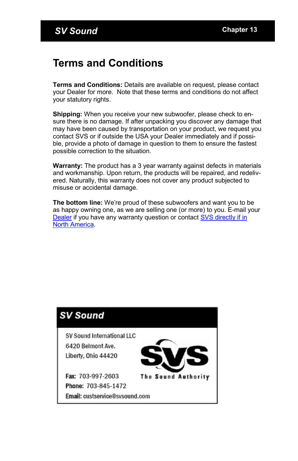 Terms and conditions, Sv sound | SV Sound SCS-01 User Manual | Page 24 / 24