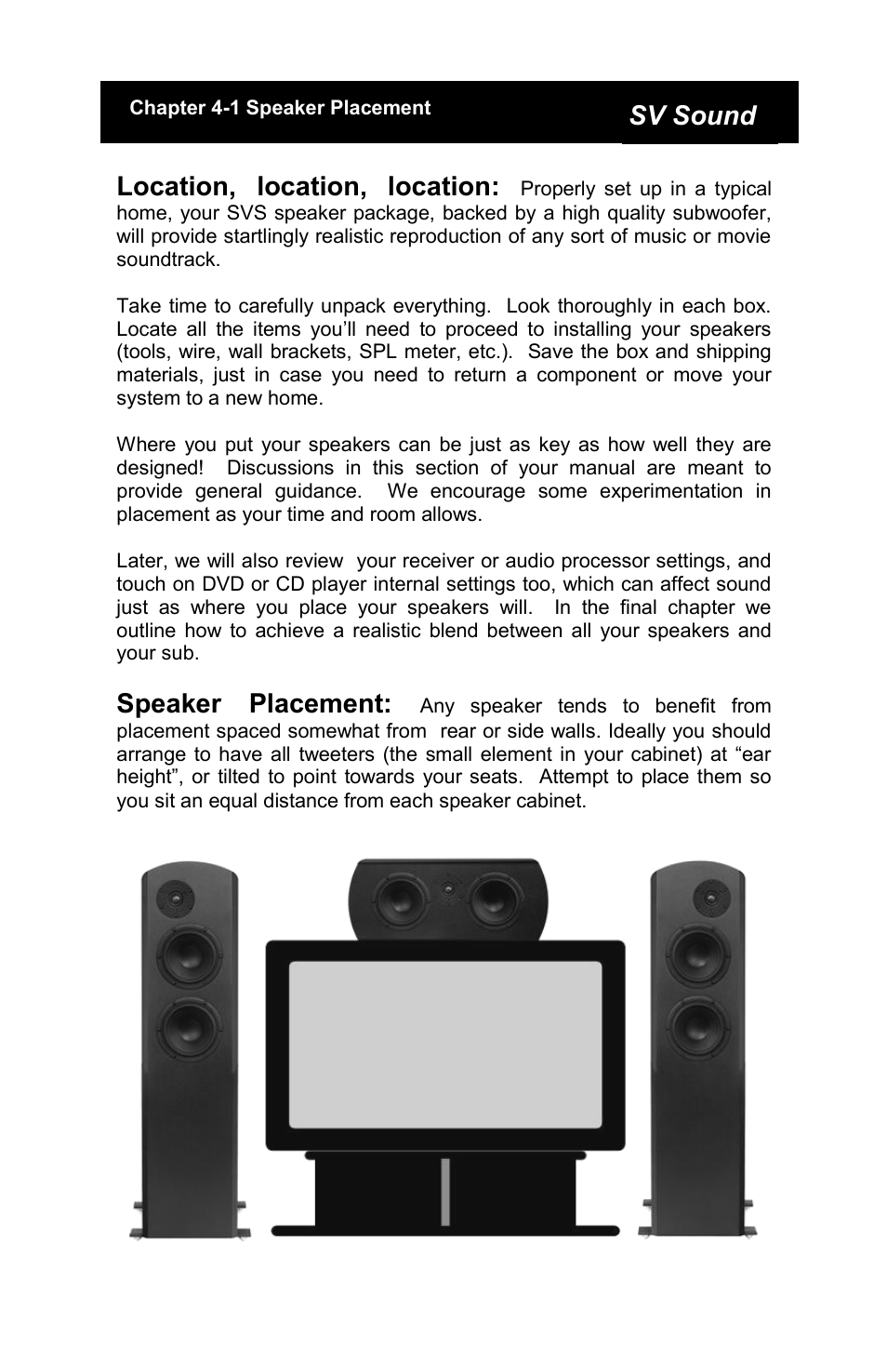 Sv sound, Location, location, location, Speaker placement | SV Sound SCS-01 User Manual | Page 6 / 24