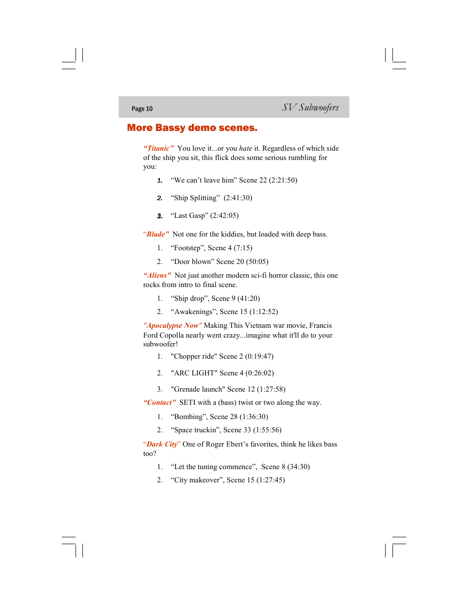 Sv subwoofers, More bassy demo scenes | SV Sound 20-39CS User Manual | Page 10 / 12