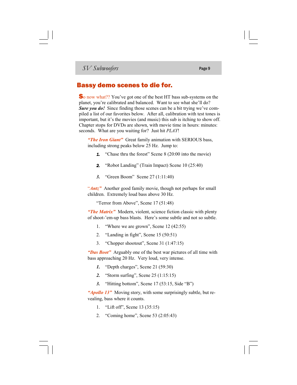 Sv subwoofers, Bassy demo scenes to die for. s | SV Sound 20-39CS User Manual | Page 9 / 12