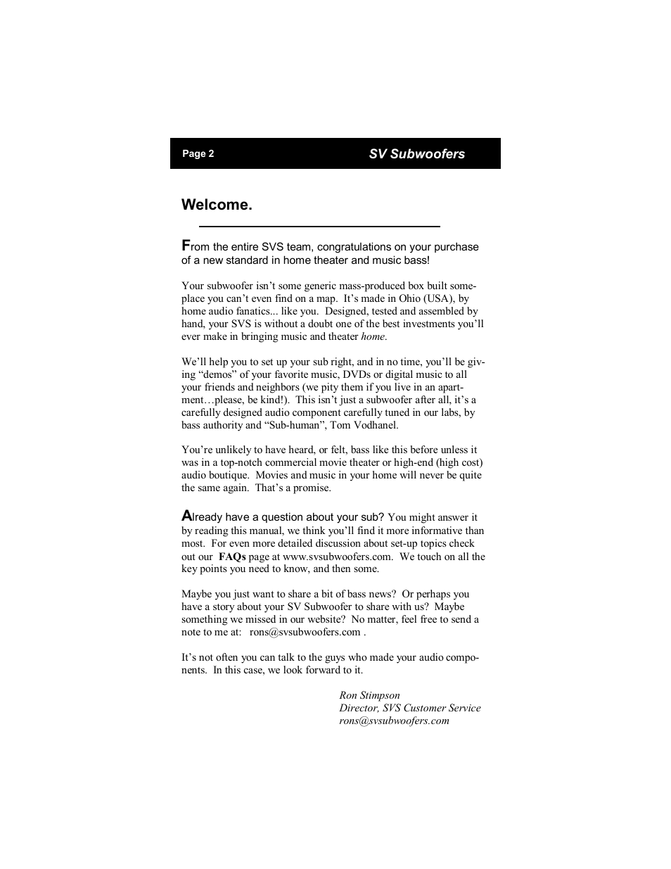 Welcome | SV Sound SV User Manual | Page 2 / 12