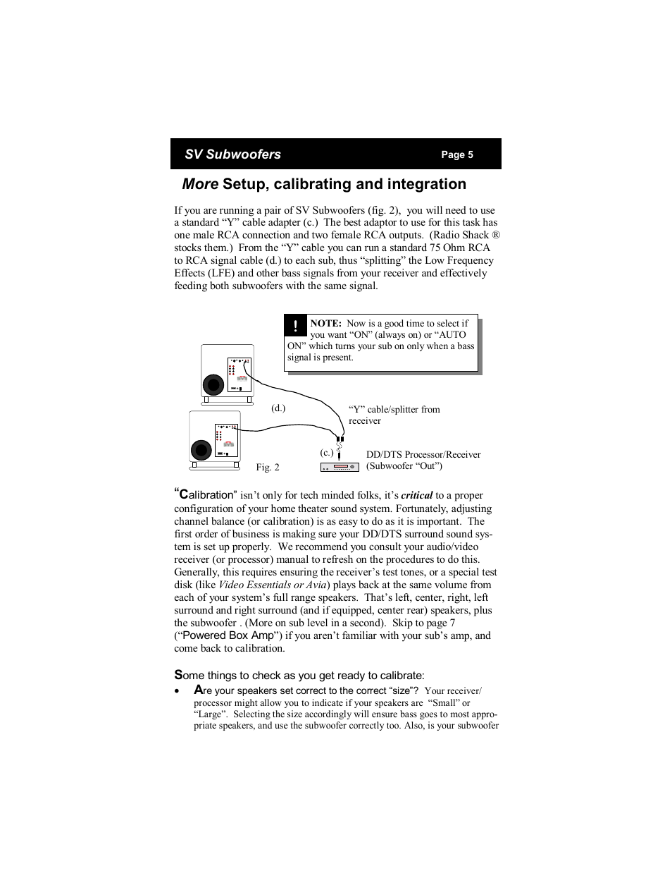 More setup, calibrating and integration | SV Sound SV User Manual | Page 5 / 12