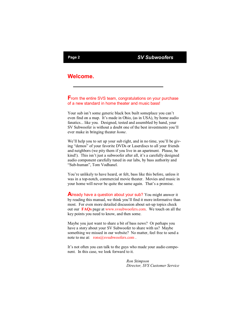 Welcome | SV Sound 25-31PC+ User Manual | Page 2 / 12